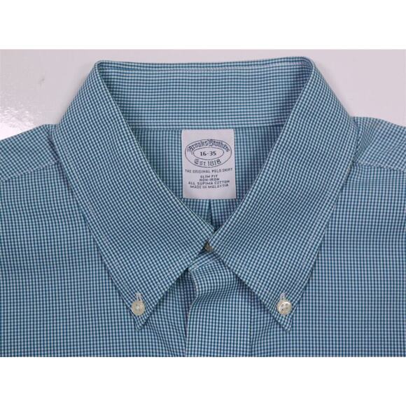 Brooks Brothers Slim Fit Non-Iron Green/White Gingham Check Dress Shirt 16-35 - Picture 5 of 7